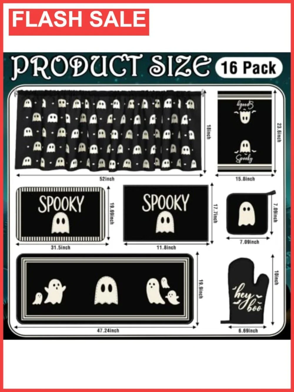 Halloween Kitchen Decor Set 16 Pc Ghost Towels Rugs Oven Mitts